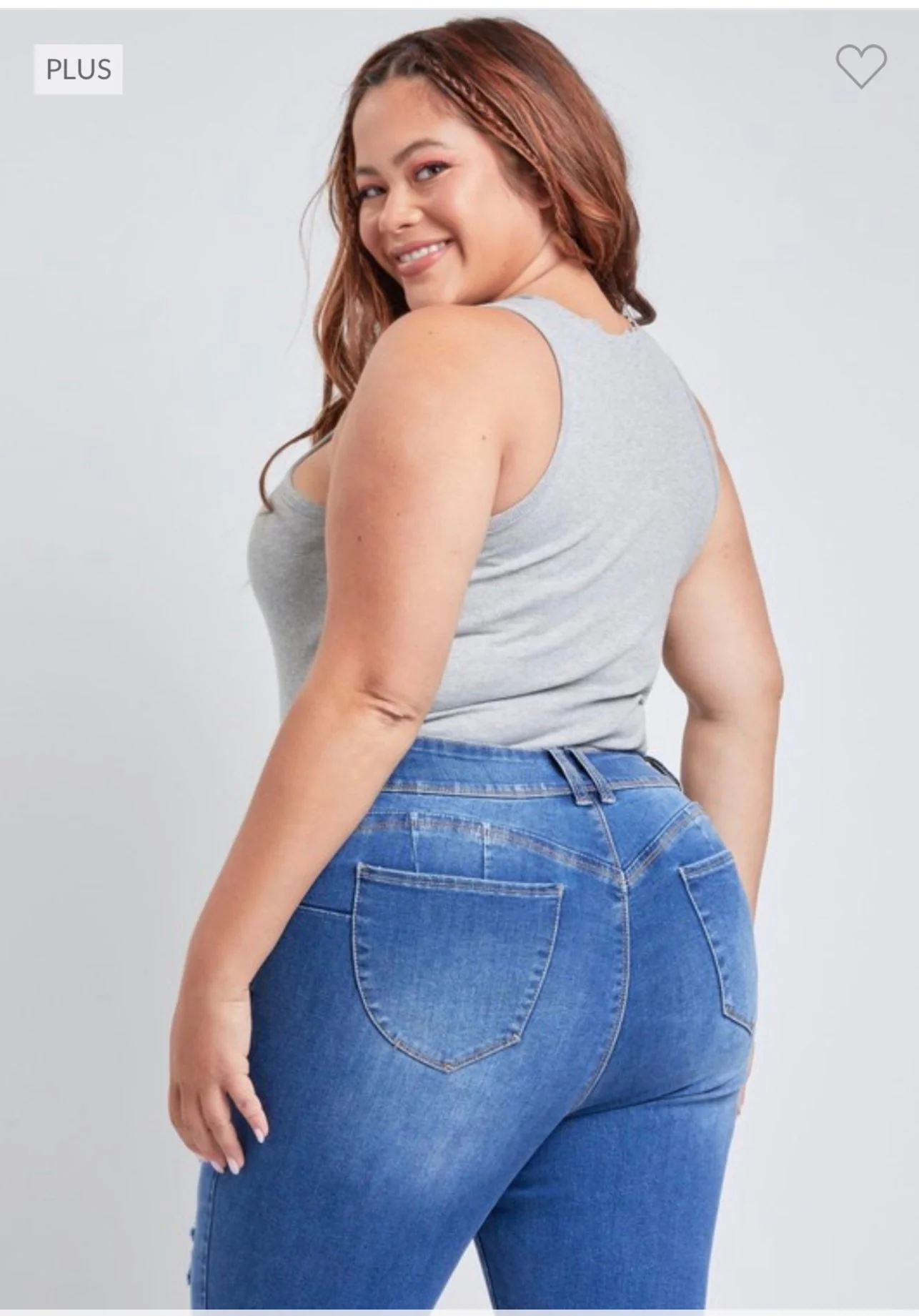SALE!! LEG-79 {YMI Wanna Betta Butt} Med Blue Ripped Cuffed Ankle Jeans  PLUS SIZE 14 16 18 20 - Image 3