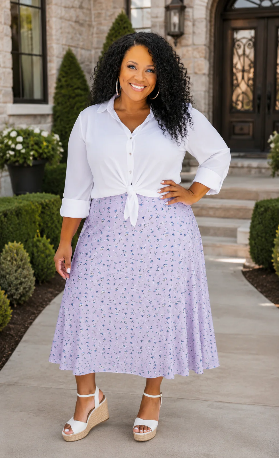 BT {Lilac Meadow} Purple Floral Print Chiffon Lined Skirt