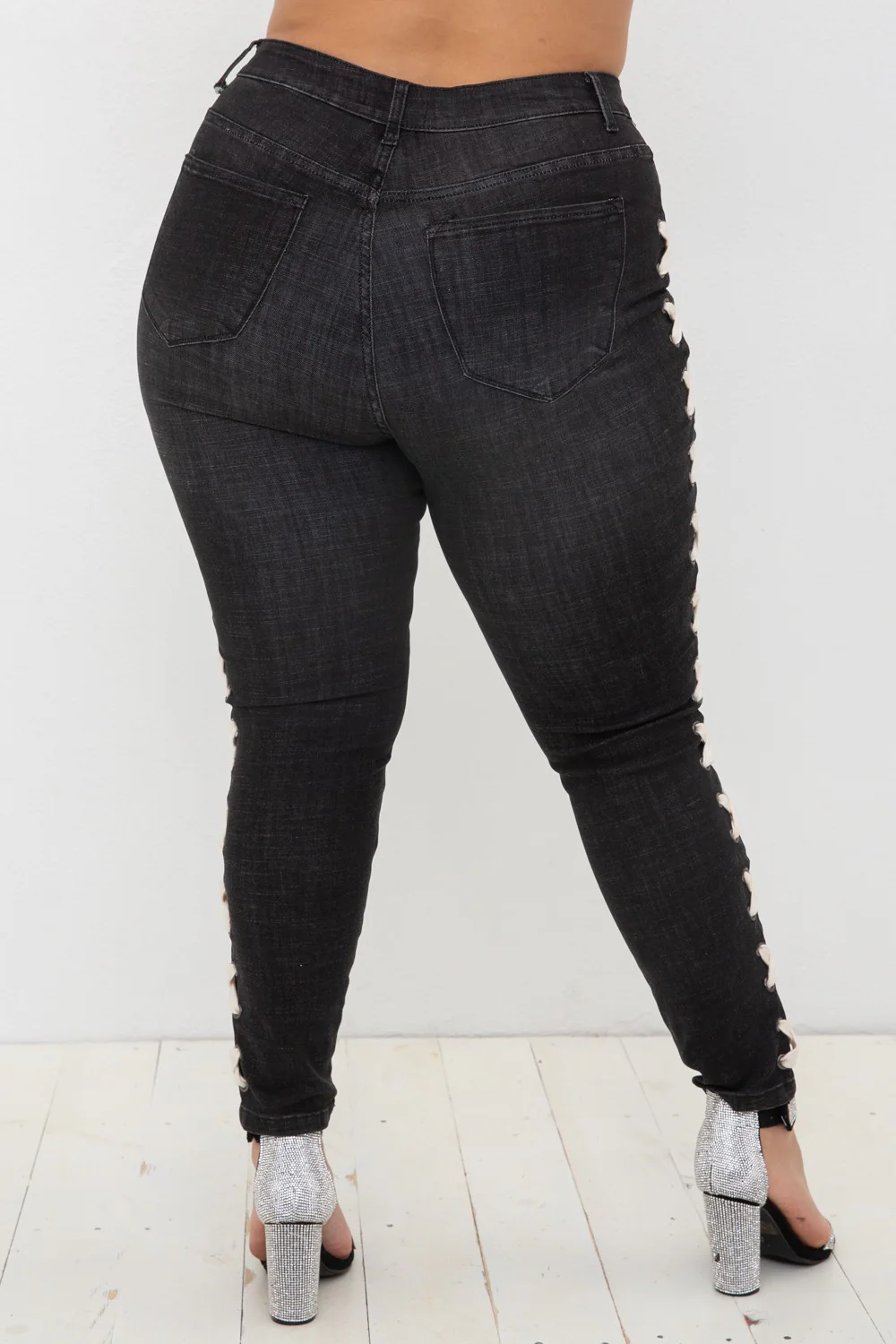 BT {Vocal Criss Cross} Black Jeans w/Side Criss Cross PLUS SIZE XL 2X 3X - Image 4