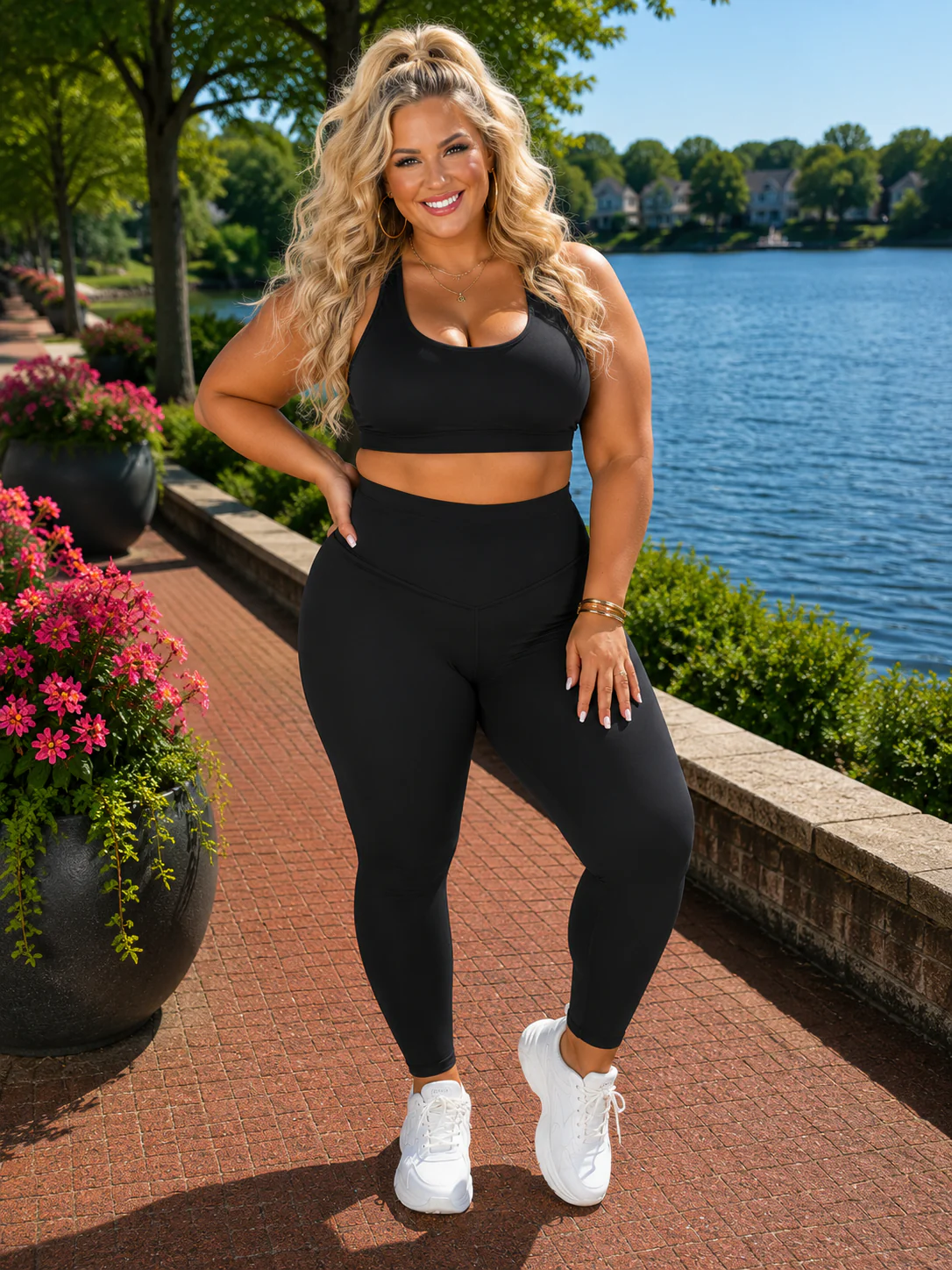 LEG-55 {Moonlight Serenade} Black Stretchy Athletic Leggings PLUS SIZE XL 2X 3X