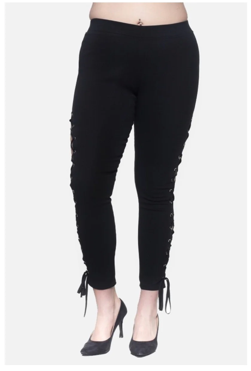 BT-N  {Seeking Attention}  Black Lace Up Straight Leg Pants PLUS SIZE 1X 2X 3X - Image 3