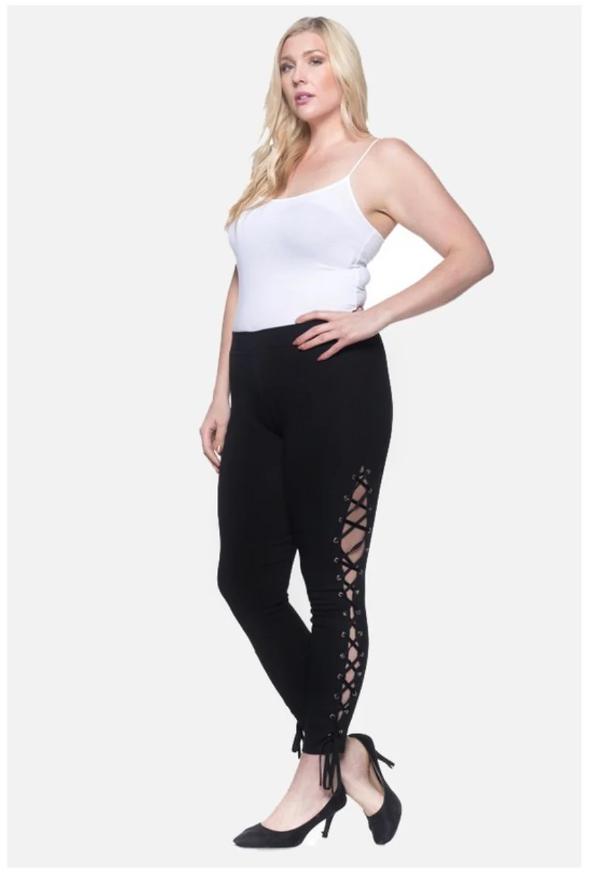 BT-N  {Seeking Attention}  Black Lace Up Straight Leg Pants PLUS SIZE 1X 2X 3X - Image 4