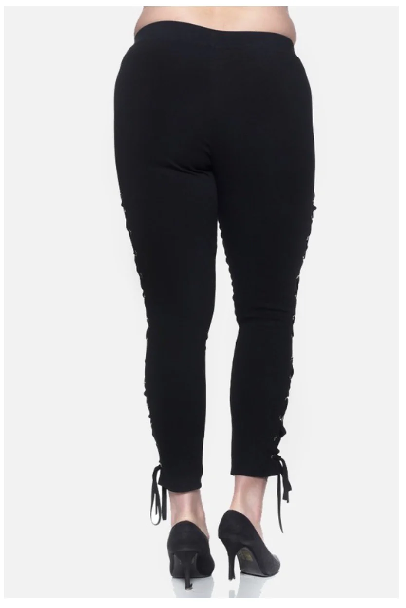 BT-N  {Seeking Attention}  Black Lace Up Straight Leg Pants PLUS SIZE 1X 2X 3X - Image 5