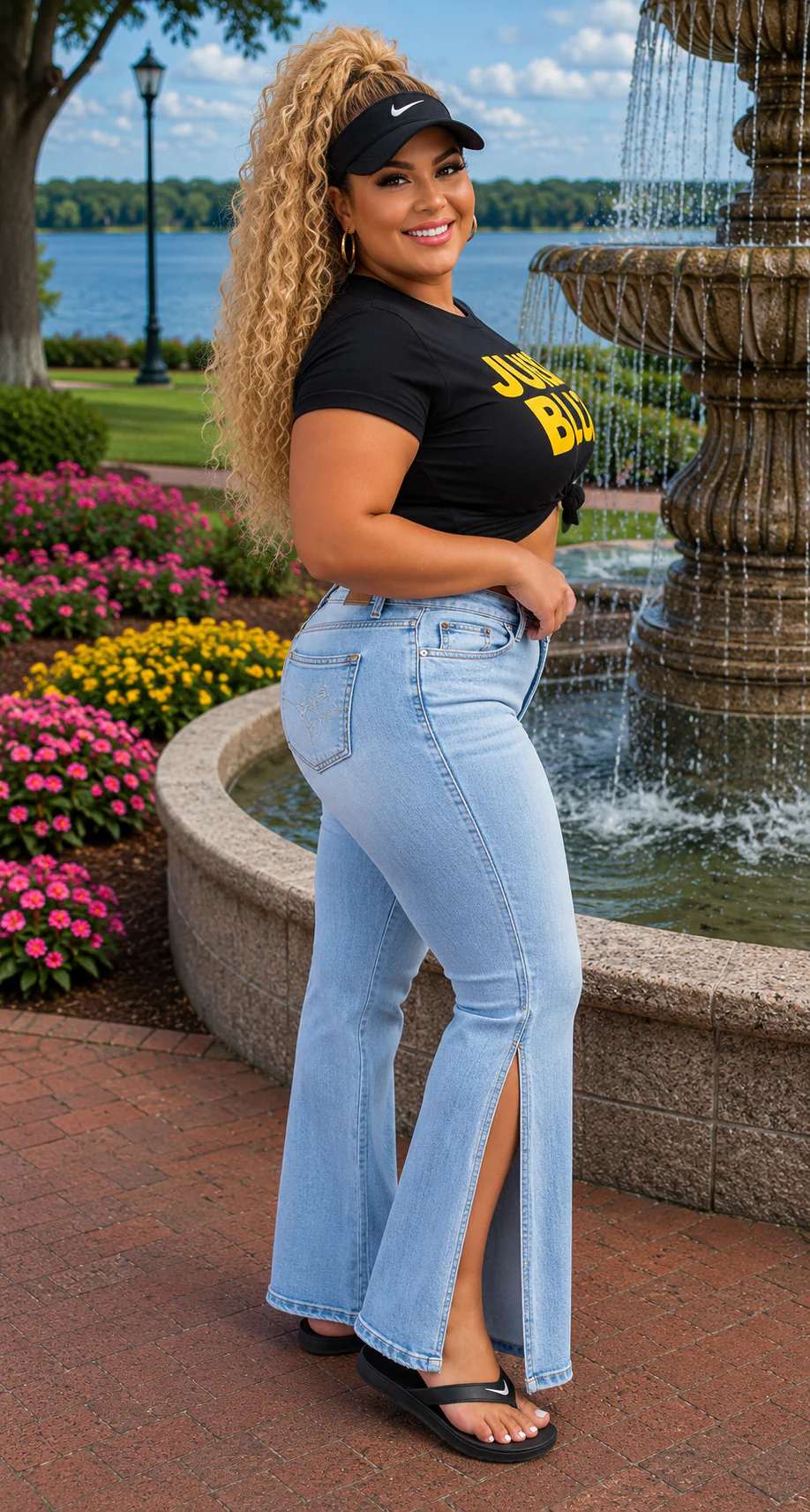 BT-P {Judy Blue} Med. Blue Mid-Rise Peak-A-Boot Slit Flare Jeans PLUS SIZE 14 16 - Image 3