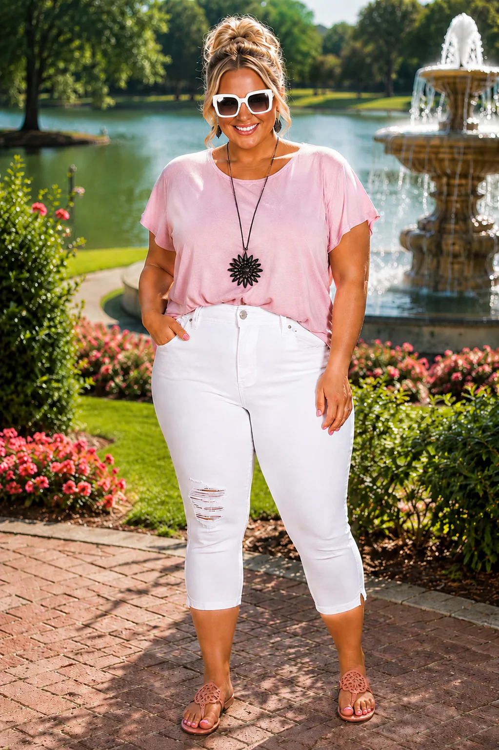 LEG-26 {Royalty For Me} White Ripped Capri Pants PLUS SIZE 14 16 18