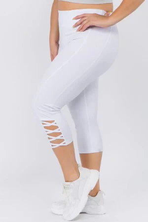 LEG-115 {Running Laps} White Criss-Cross Yoga Capri PLUS SIZE 1X 2X 3X - Image 2