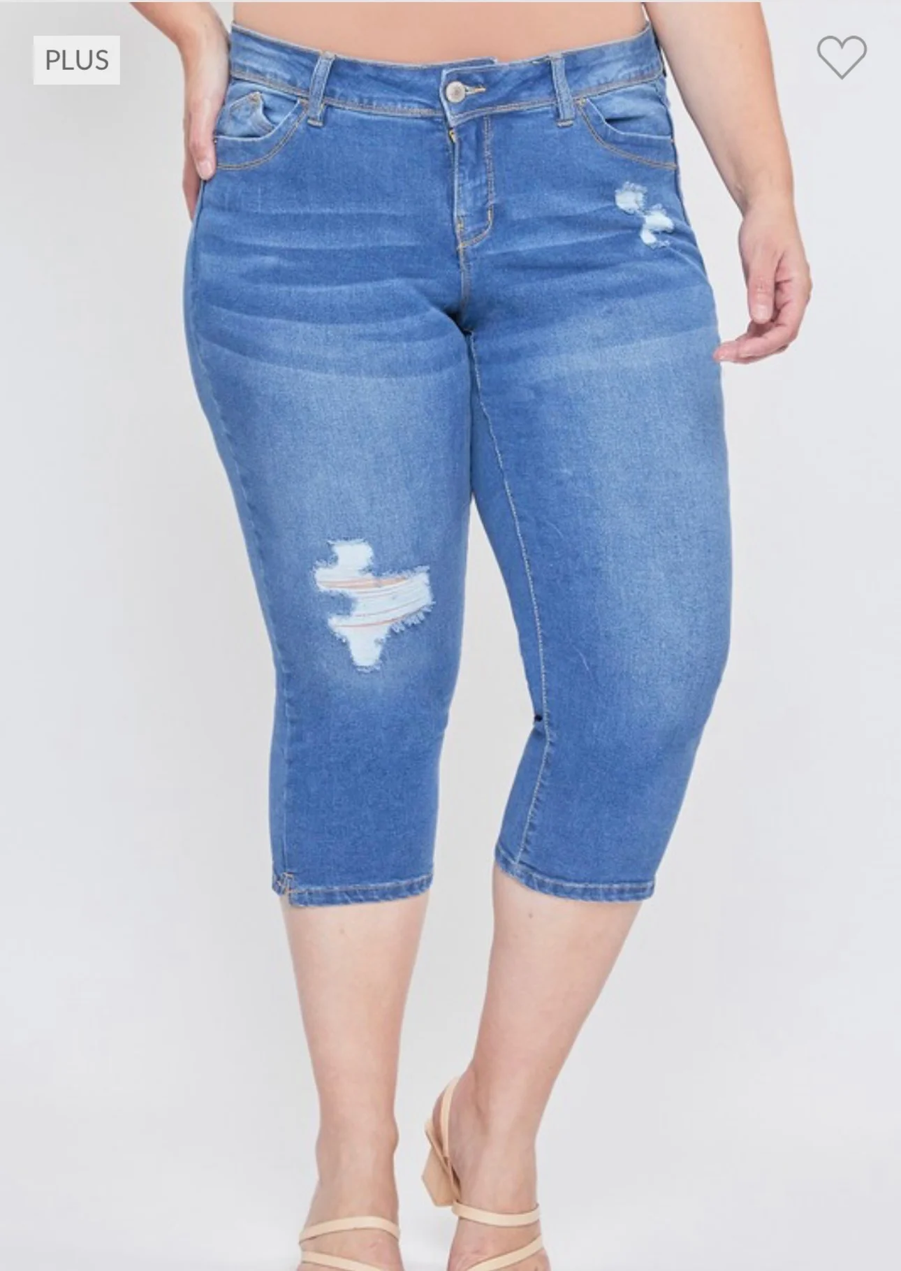 LEG-61 {Royalty For Me} Med. Blue Ripped Capri Jeans   PLUS SIZE 14 16 18 20 22 24 - Image 3