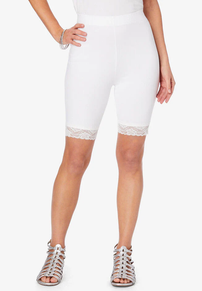 BT-R {Sassy and Fit} White Biker Shorts w/Lace Hem CURVY BRAND!!!  EXTENDED PLUS SIZE 1X 2X 3X 4X 5X 6X - Image 4