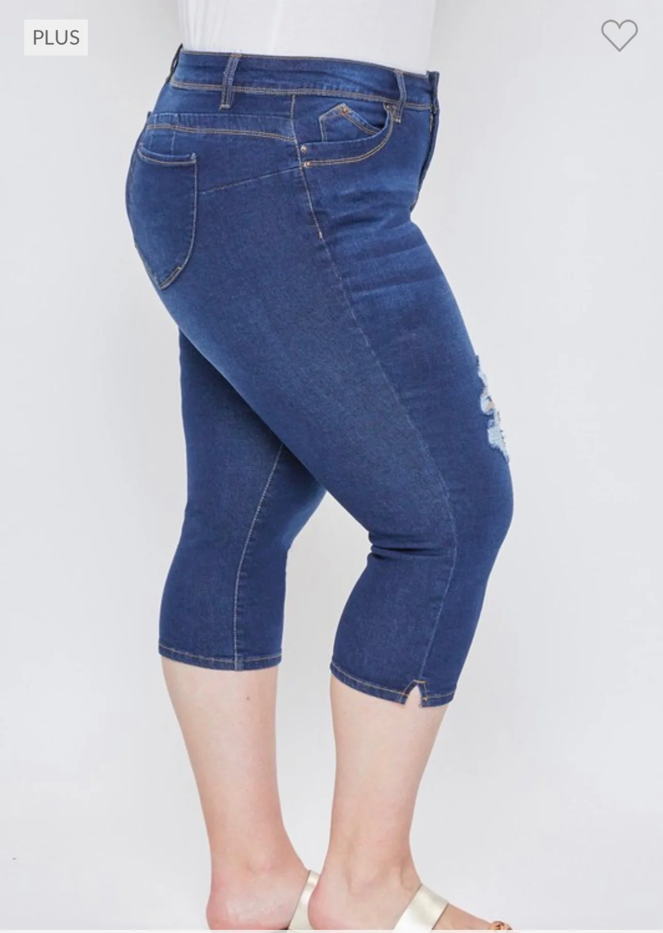 LEG-33 {Royalty For Me} Dark Indigo Ripped Capri Jeans EXTENDED PLUS SIZE 14 16 18 20 22 24 - Image 3