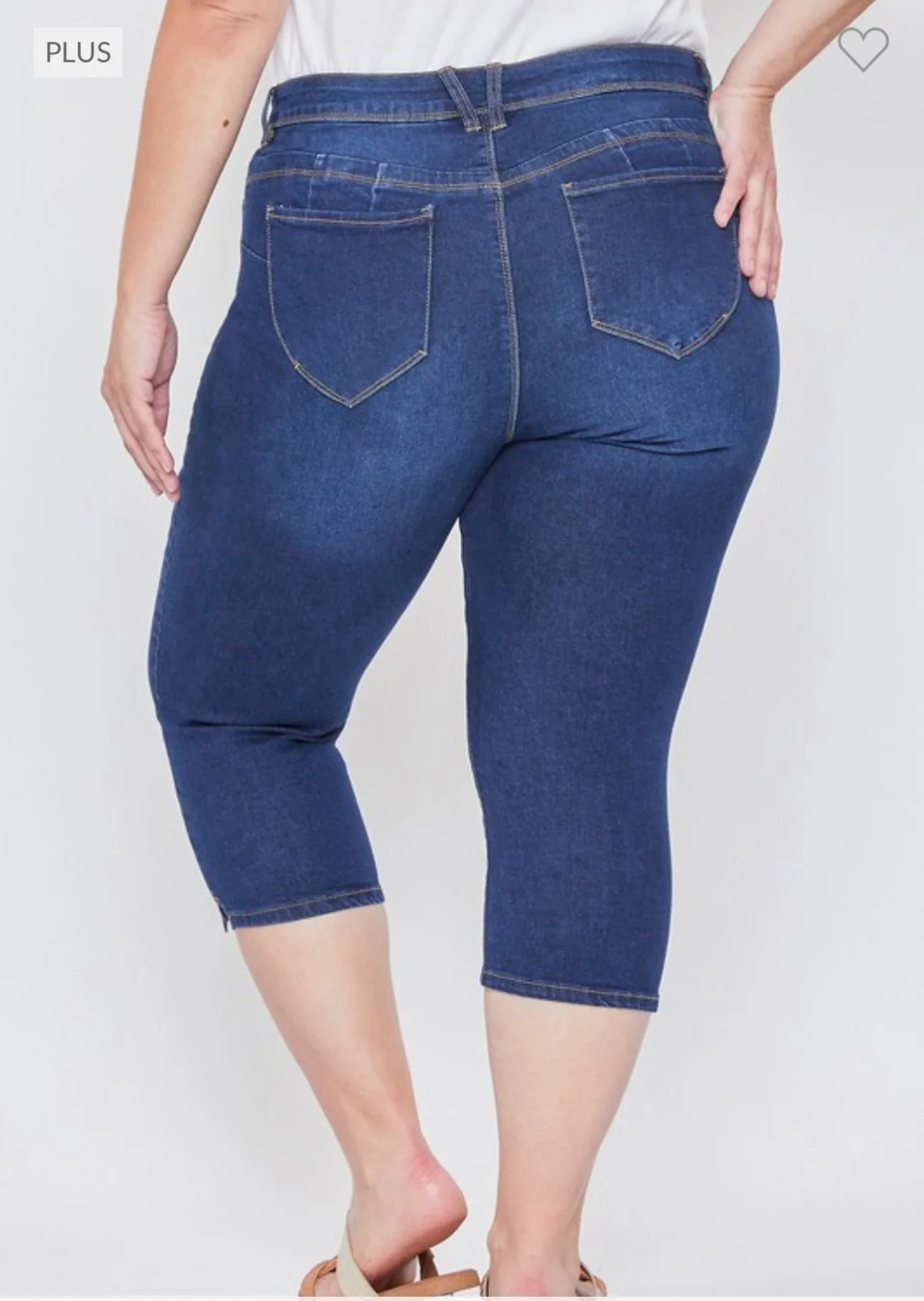 LEG-33 {Royalty For Me} Dark Indigo Ripped Capri Jeans EXTENDED PLUS SIZE 14 16 18 20 22 24 - Image 4
