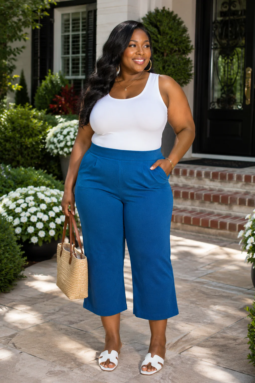 BT {Structured Glam} Teal Textured Wide Leg Crop Pants PLUS SIZE 16