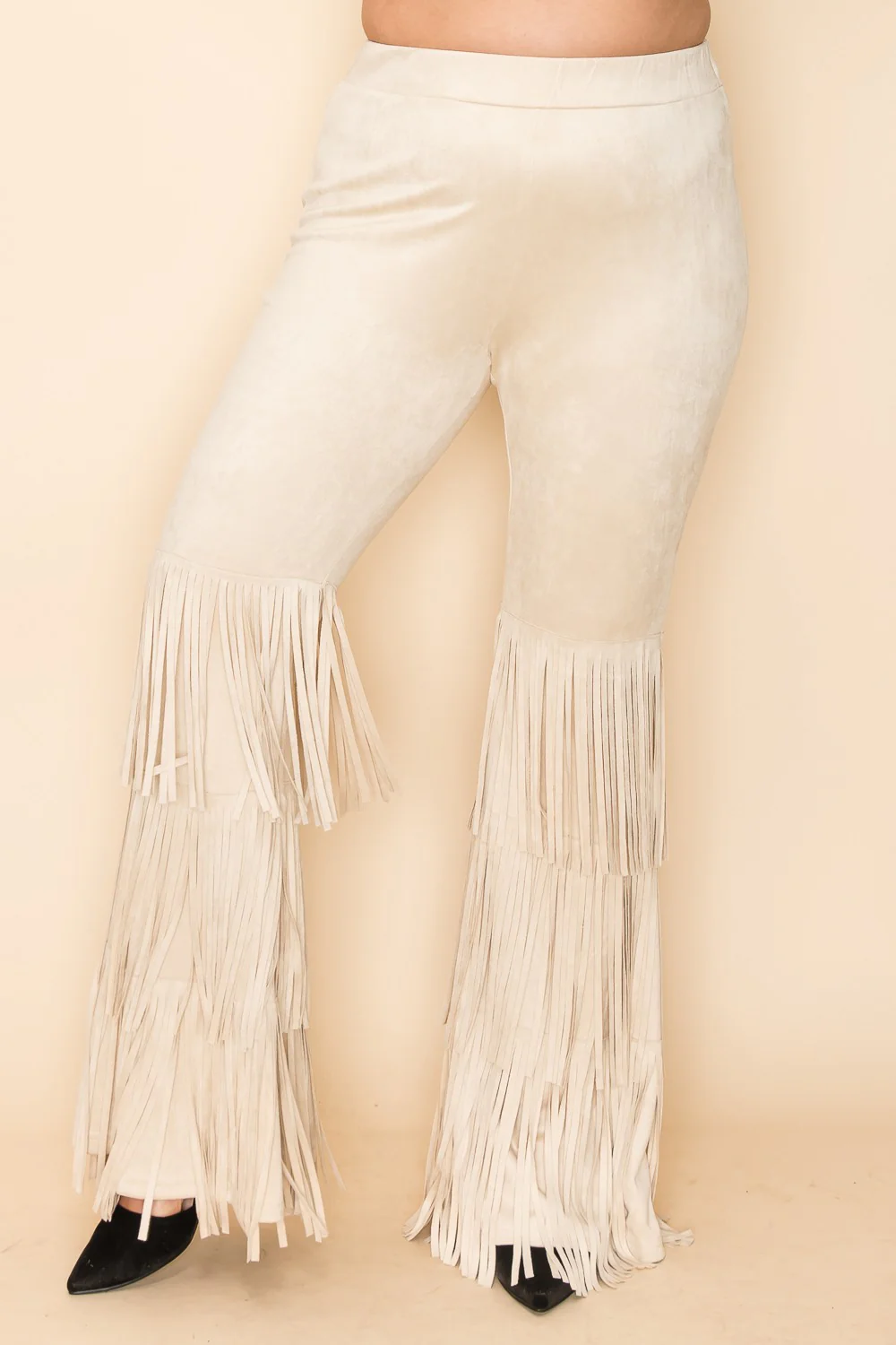 BT-Y {Perfect Match} VOCAL Natural Faux Suede Pants w/Fringe PLUS SIZE XL 2X 3X - Image 2