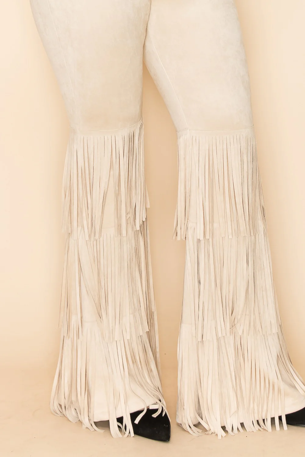 BT-Y {Perfect Match} VOCAL Natural Faux Suede Pants w/Fringe PLUS SIZE XL 2X 3X - Image 3