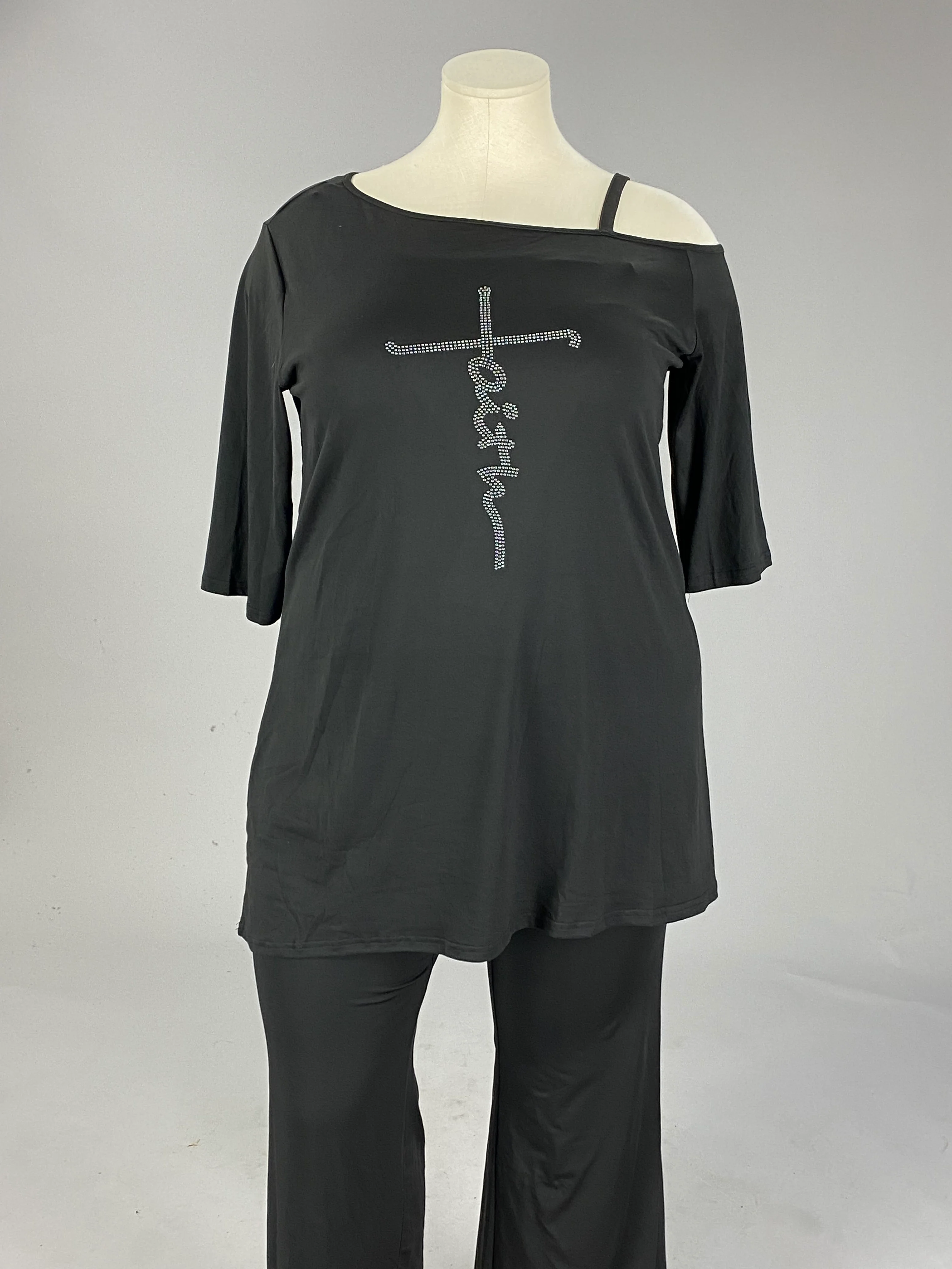 GT {Leap Of Faith} Black Open Shoulder "faith" Tunic CW PLUS SIZE 2X 3X - Image 2