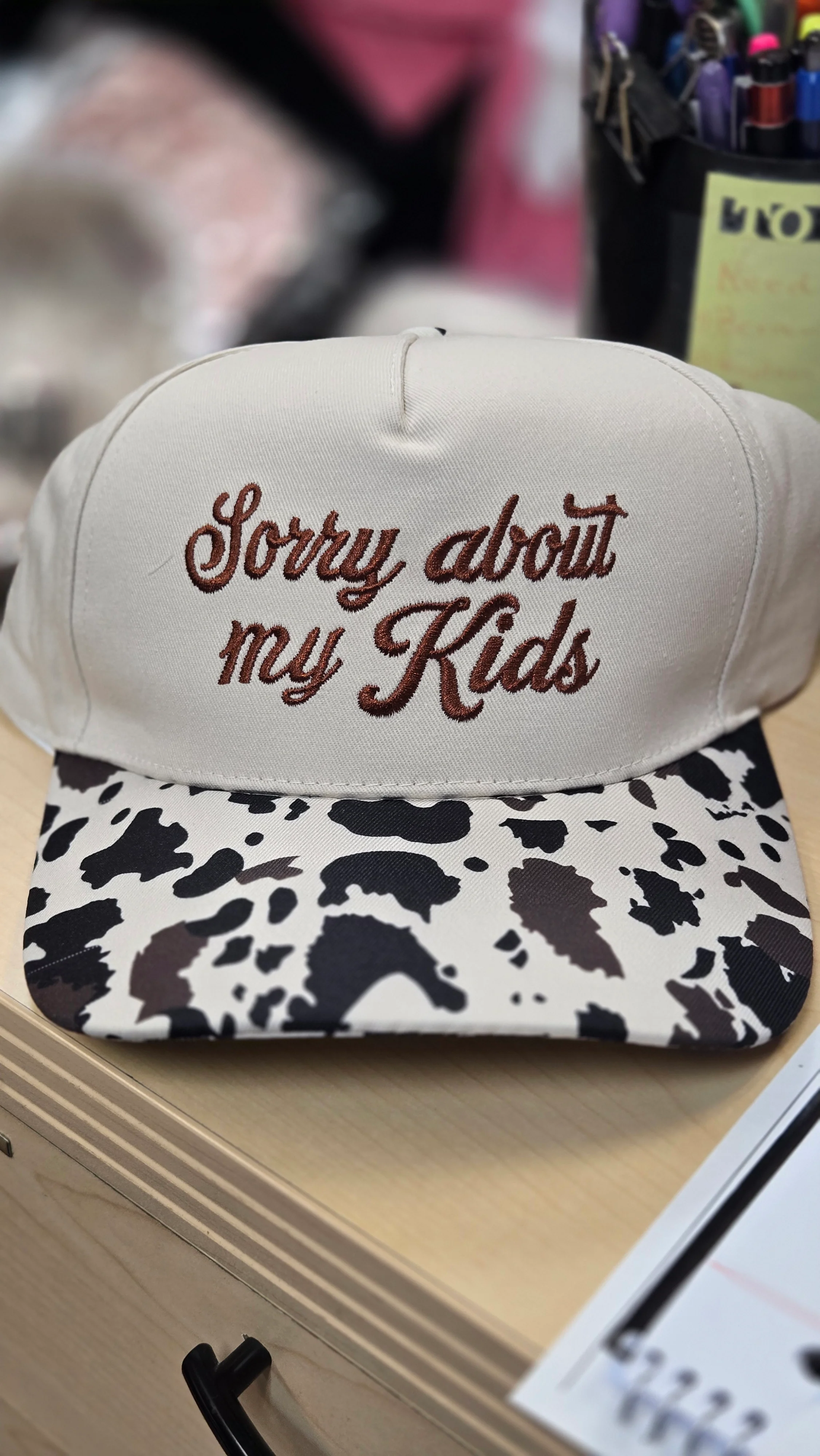 HAT {Mom Life} Cow Print "Sorry About My Kids" Ball Cap - Image 3
