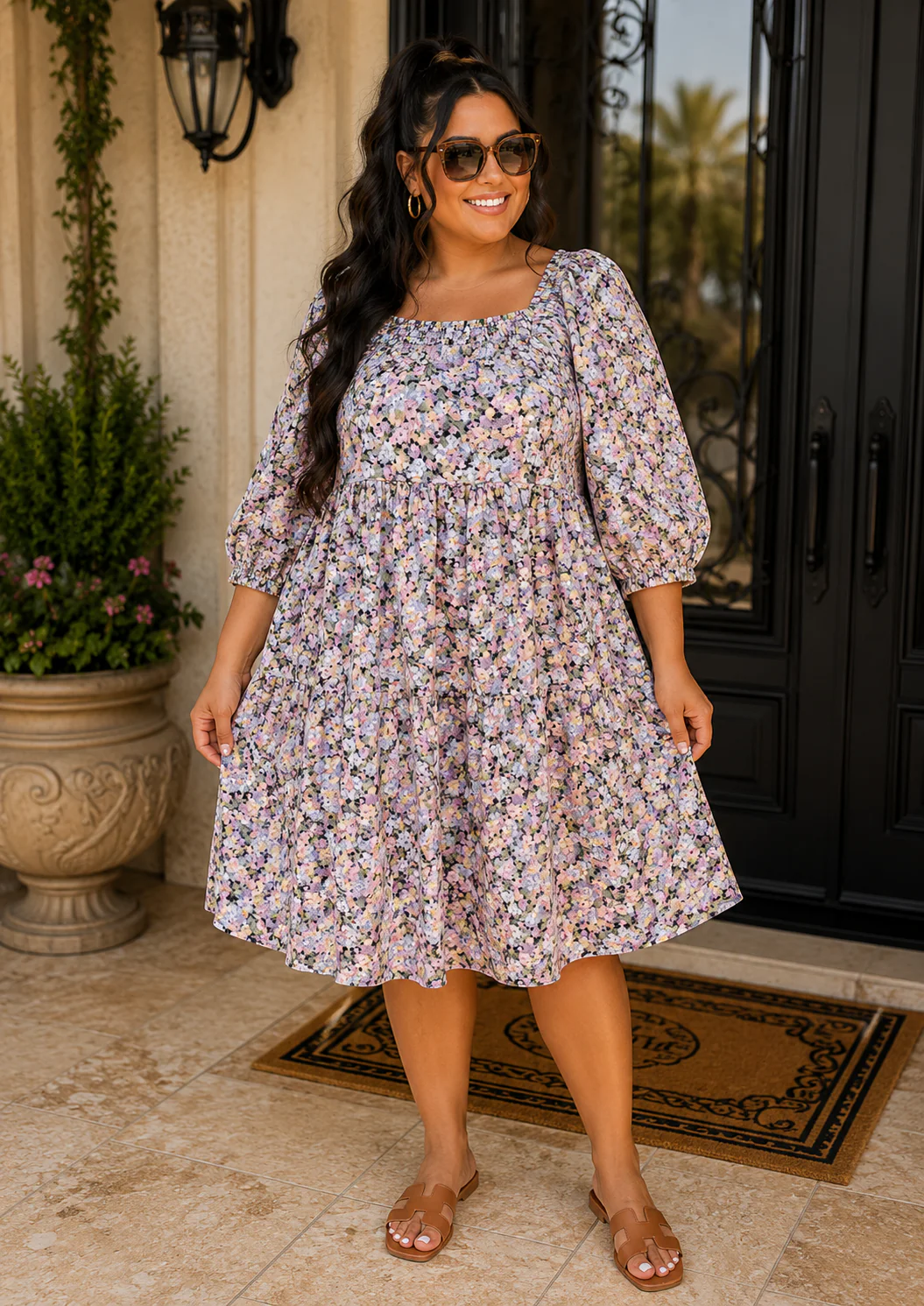 LD {Bloom Haven} Black Multi Floral Textured Long Dress PLUS SIZE 3X