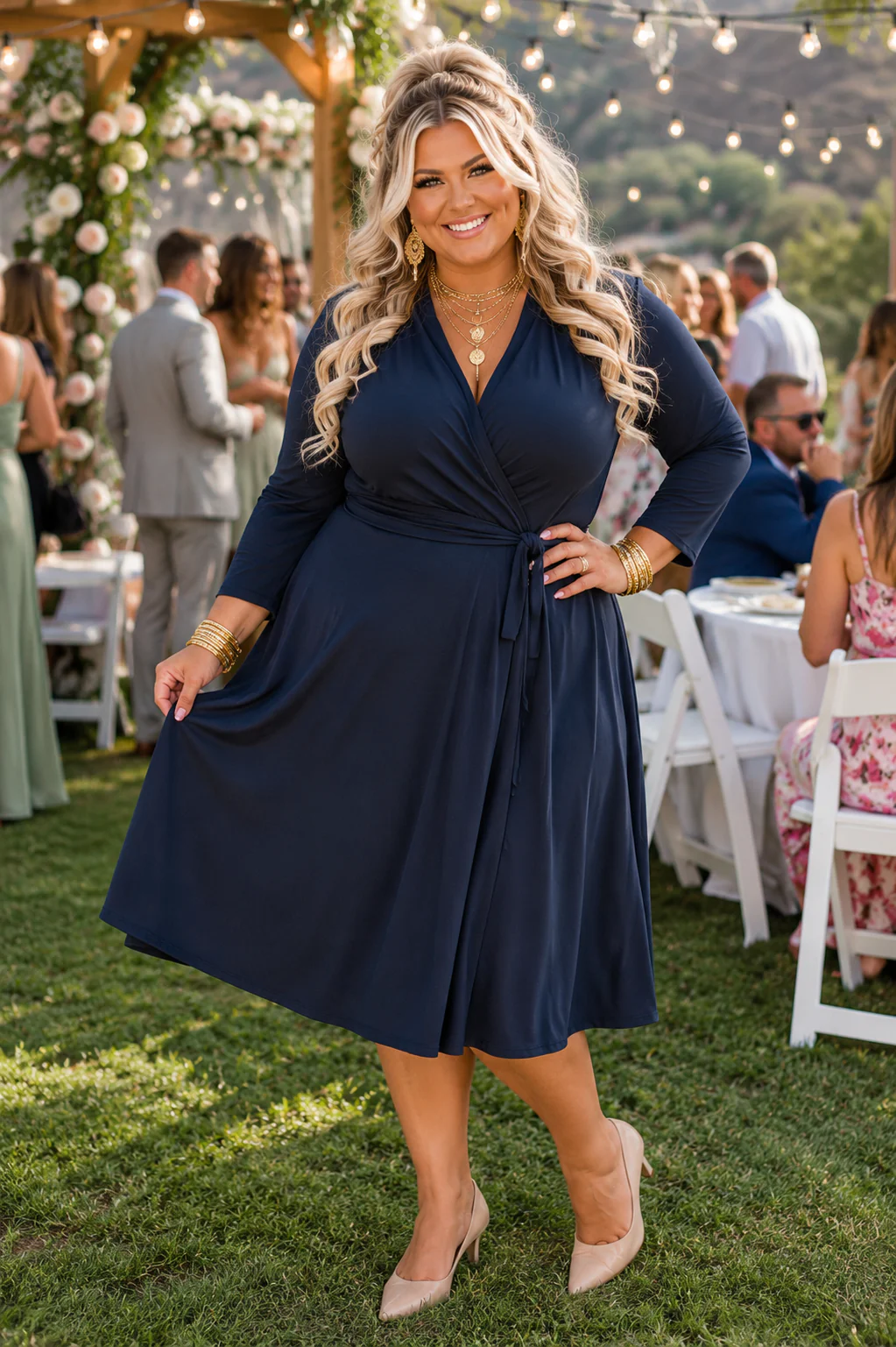 LD-D M-109  {Charter Club} Navy V-Neck Dress Retail $89.50  PLUS SIZE 1X
