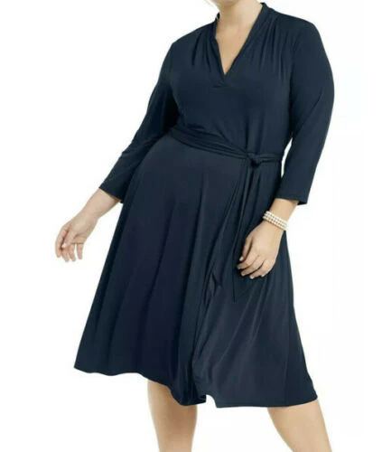 LD-D M-109  {Charter Club} Navy V-Neck Dress Retail $89.50  PLUS SIZE 1X - Image 2