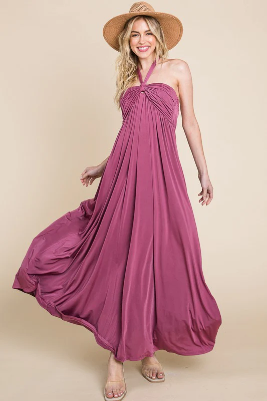 LD {Expressing Yourself} Dk Mauve Halter Maxi Dress PLUS SIZE XL 2X 3X - Image 3