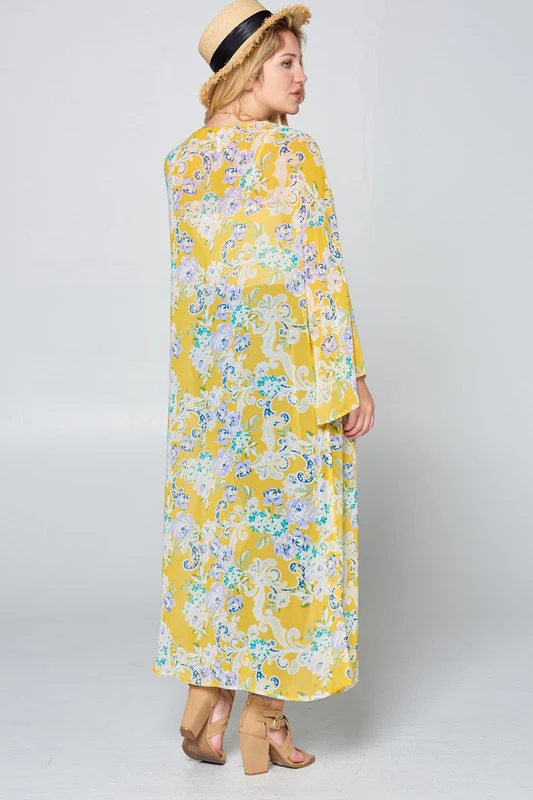 LD {Floral Daydream} Yellow Floral Sheer Duster Kimono PLUS SIZE 1X 2X 3X - Image 4