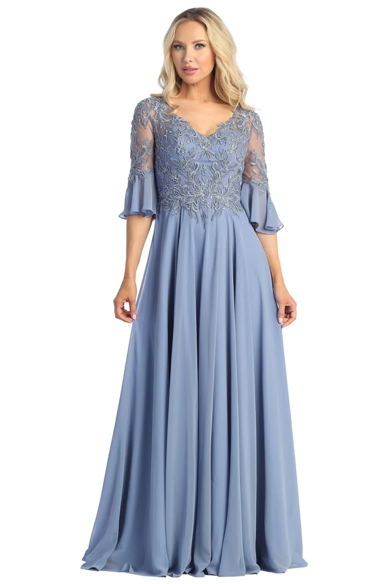 LD-G {Wish Me Joy} Slate Blue V-Neck Gown w/Scarf EXTENDED PLUS SIZE 4X - Image 2