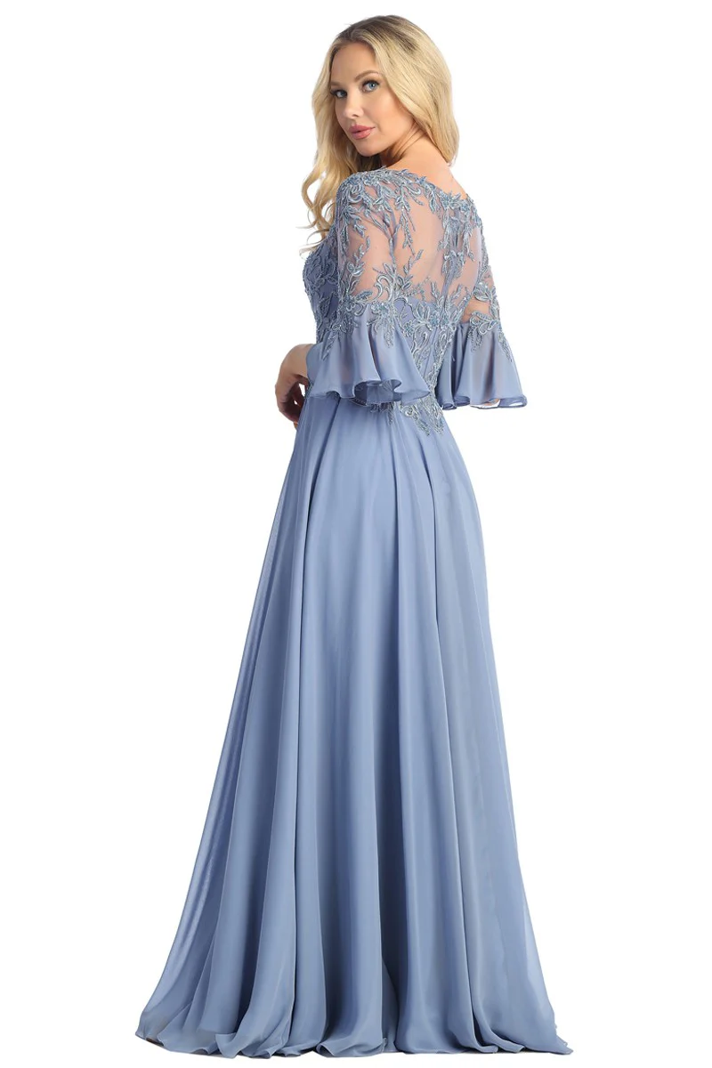 LD-G {Wish Me Joy} Slate Blue V-Neck Gown w/Scarf EXTENDED PLUS SIZE 4X - Image 3