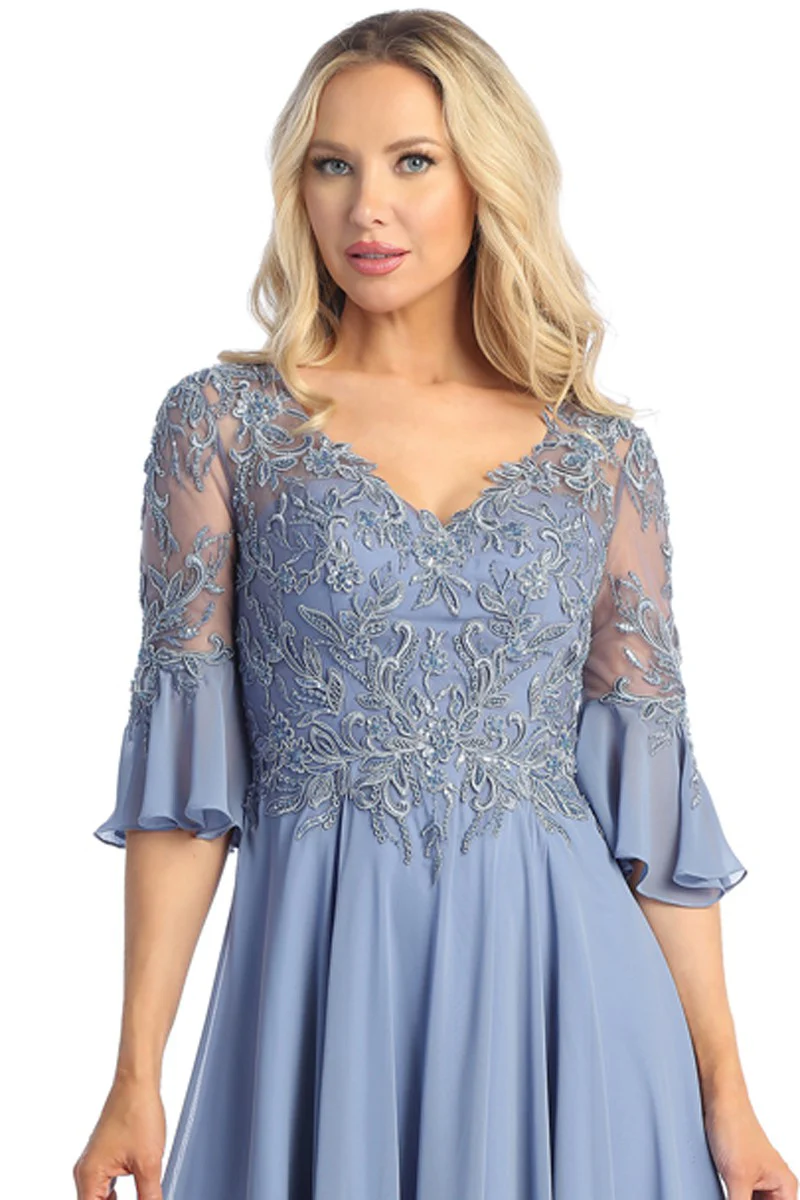 LD-G {Wish Me Joy} Slate Blue V-Neck Gown w/Scarf EXTENDED PLUS SIZE 4X - Image 4