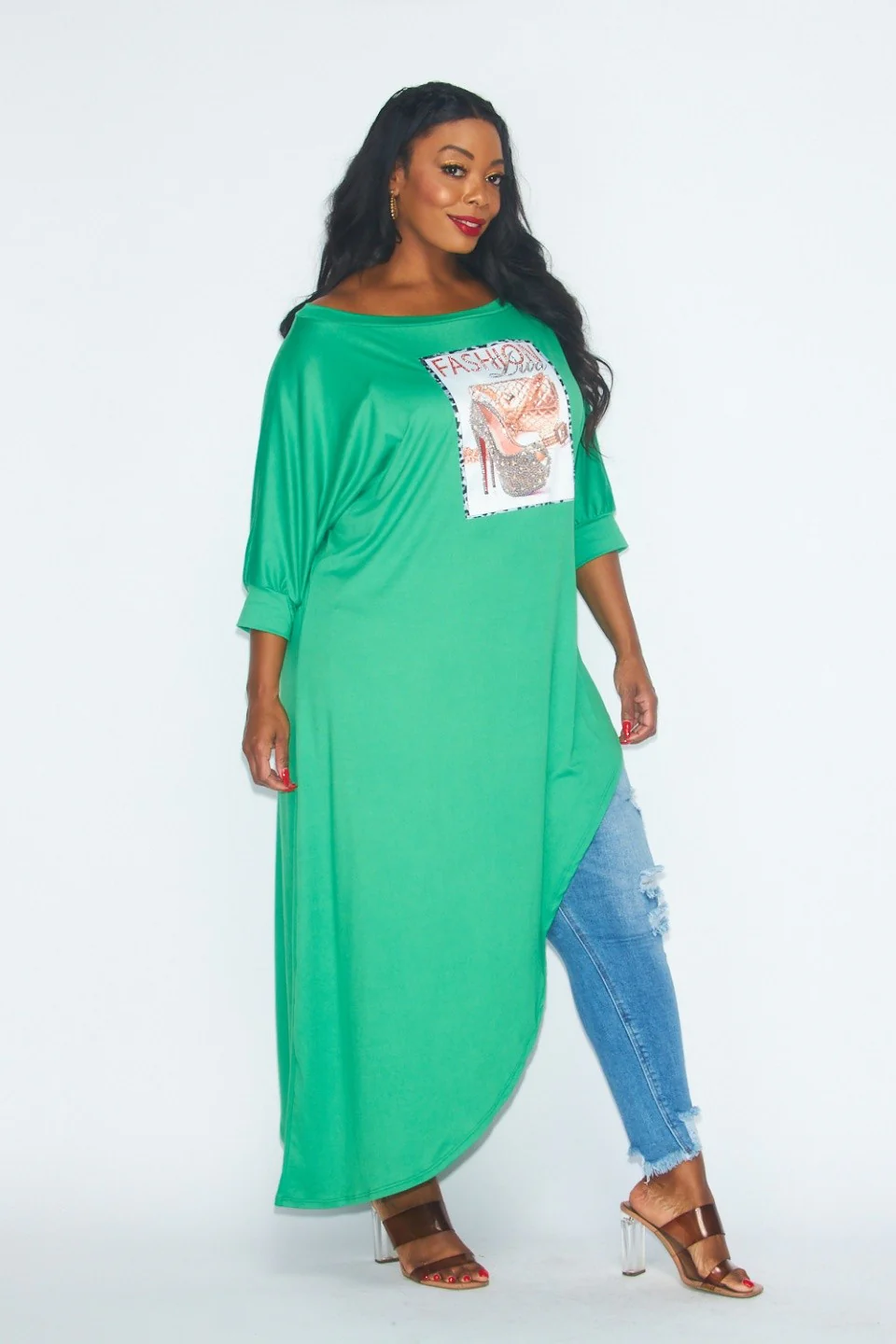 LD-I {Fashion Diva} Green Asymmetrical Tunic w/Sequins PLUS SIZE 1X 2X 3X - Image 5