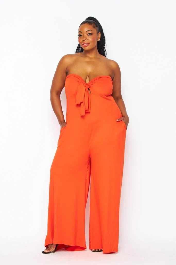 LD-I {Resort Queen} Orange Off Shoulder Wide Leg Jumpsuit PLUS SIZE 1X 2X 3X - Image 2