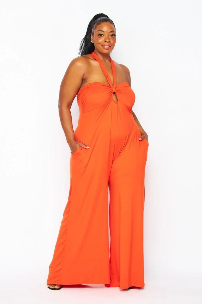 LD-I {Resort Queen} Orange Off Shoulder Wide Leg Jumpsuit PLUS SIZE 1X 2X 3X - Image 3