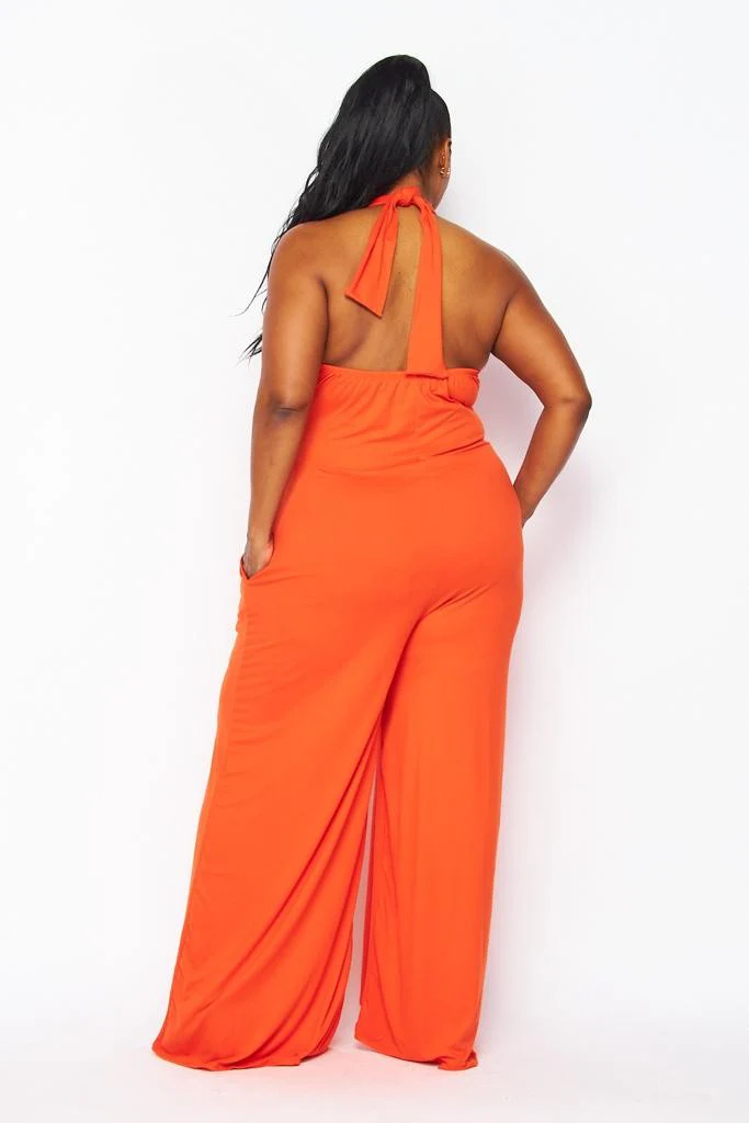 LD-I {Resort Queen} Orange Off Shoulder Wide Leg Jumpsuit PLUS SIZE 1X 2X 3X - Image 4