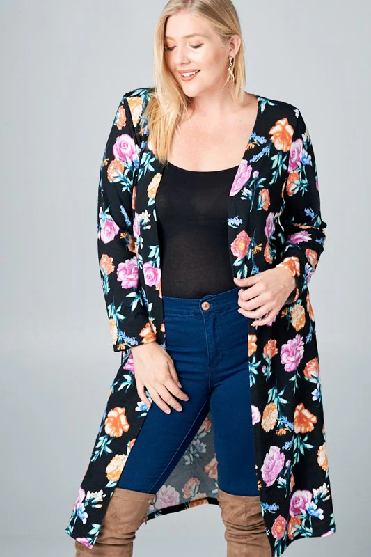 LD {Make A Choice} Navy Floral Long Knit Cardigan PLUS SIZE 1X 2X 3X - Image 4