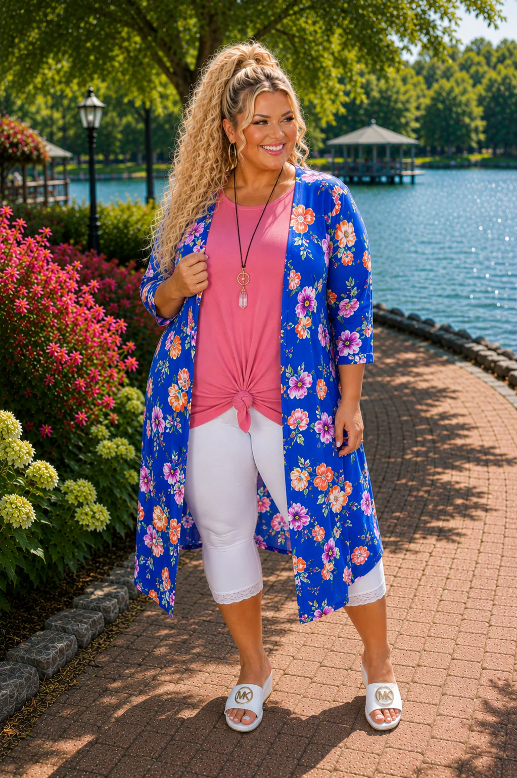 LD {Make A Choice} Royal Blue Floral Long Knit Cardigan PLUS SIZE 1X 2X 3X