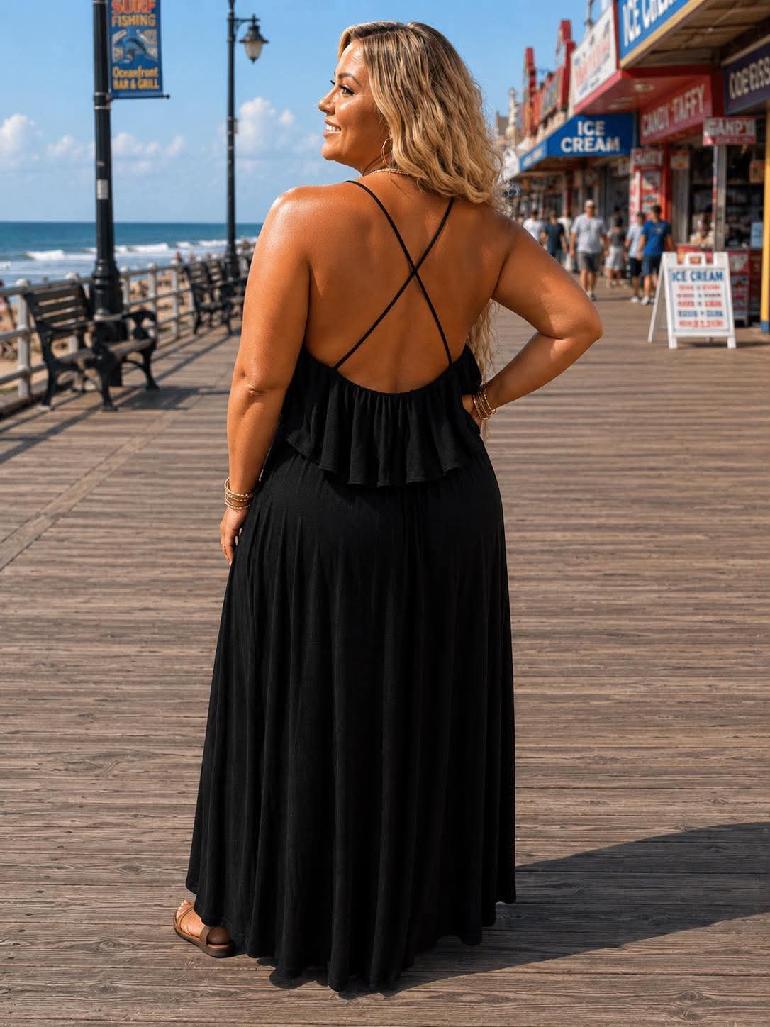 LD {Moonlight Magic} Black Ruffle Criss Cross Maxi Dress PLUS SIZE 1X 2X 3X - Image 2