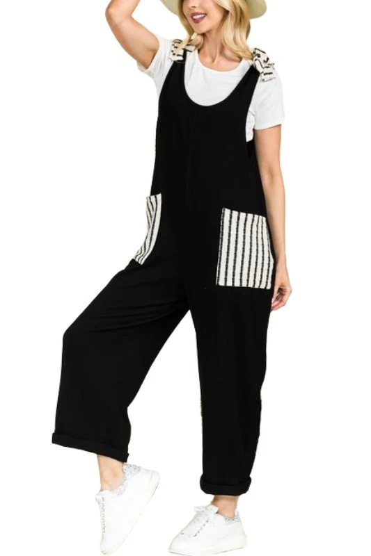 LD-O {Nothing Wrong About It} Black w/Stripe Print  Overall Romper PLUS SIZE 1X 2X 3X - Image 3