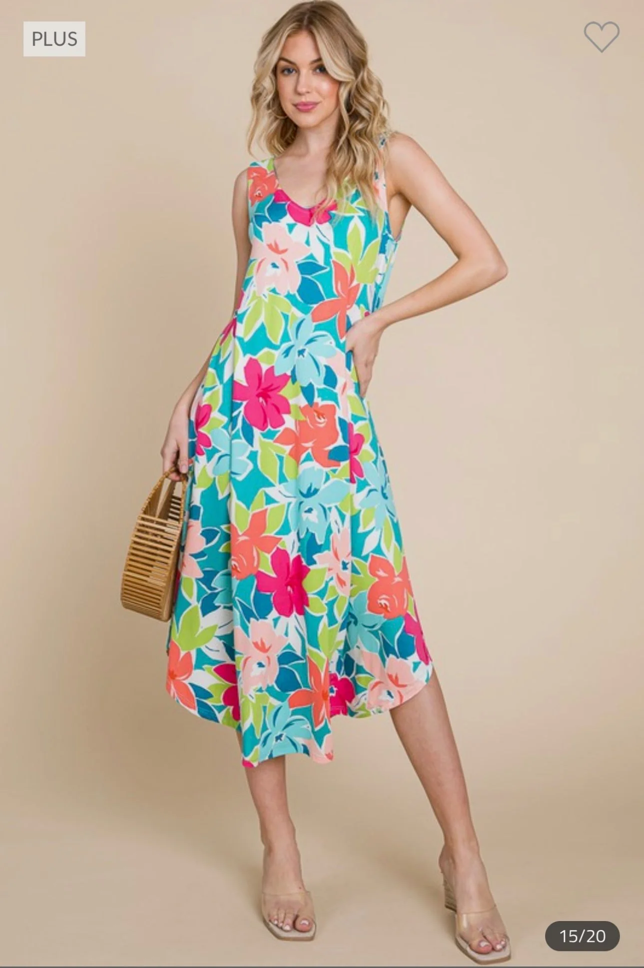 LD-Q {Bring The Drama} Teal Floral Sleeveless Midi Dress PLUS SIZE 1X 2X 3X - Image 2