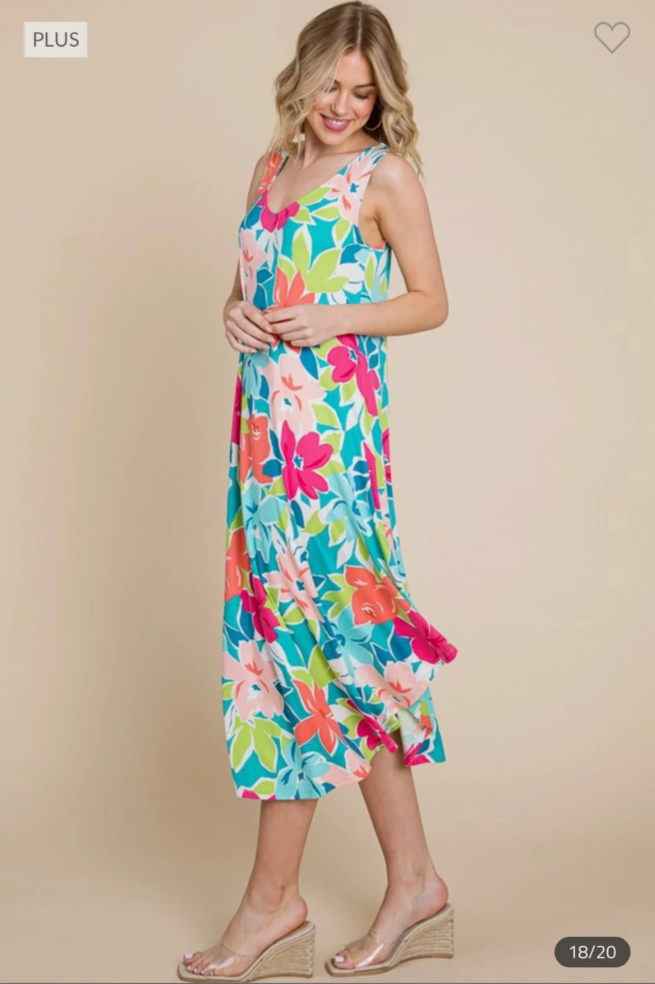 LD-Q {Bring The Drama} Teal Floral Sleeveless Midi Dress PLUS SIZE 1X 2X 3X - Image 3