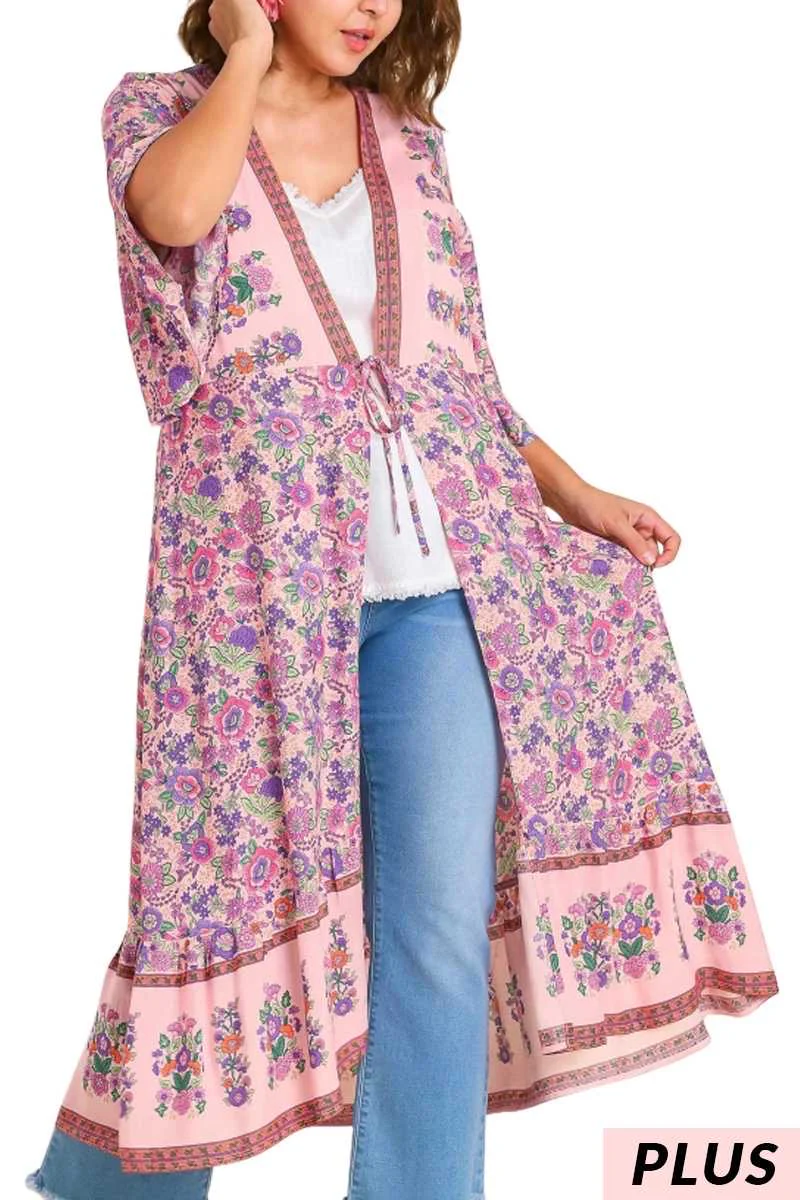 LD-R   {There She Goes} Umgee Pink Mix Floral Kimono PLUS SIZE XL 1X 2X - Image 2
