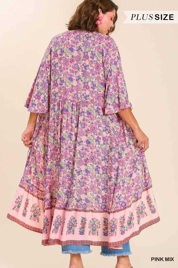 LD-R   {There She Goes} Umgee Pink Mix Floral Kimono PLUS SIZE XL 1X 2X - Image 4