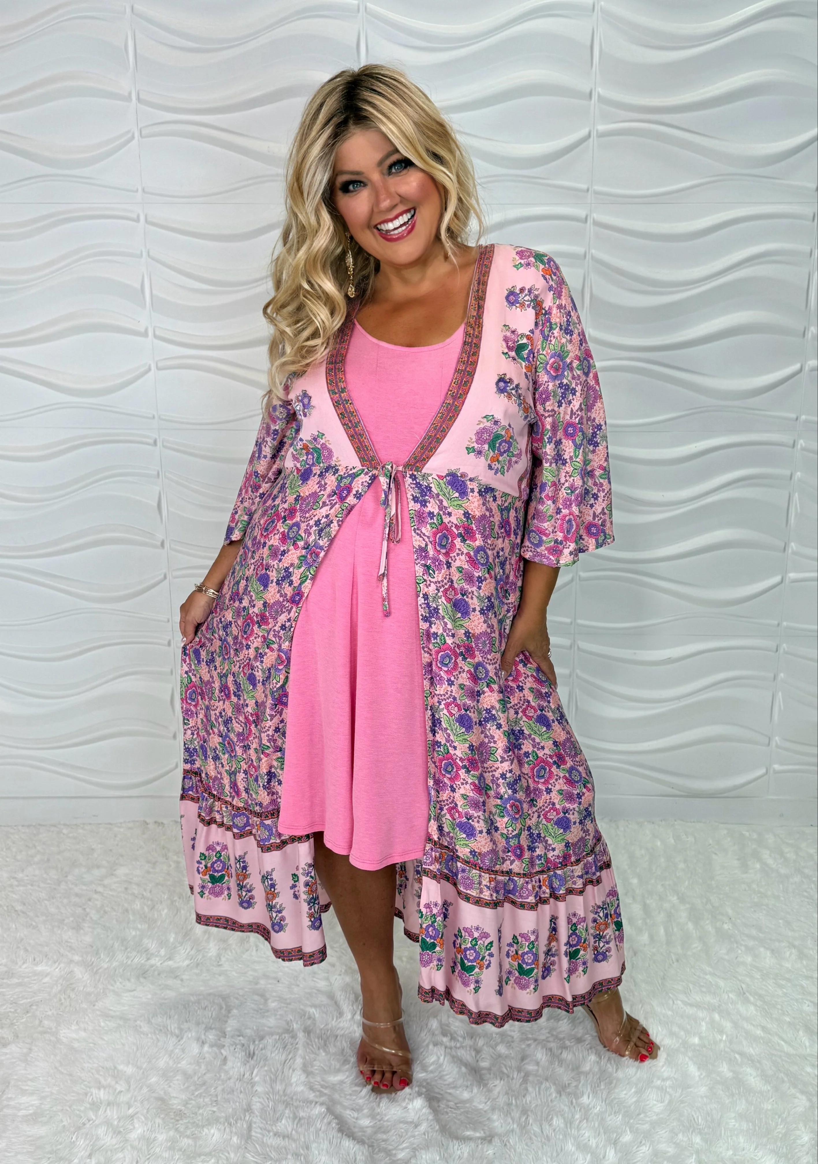LD-R   {There She Goes} Umgee Pink Mix Floral Kimono PLUS SIZE XL 1X 2X - Image 5