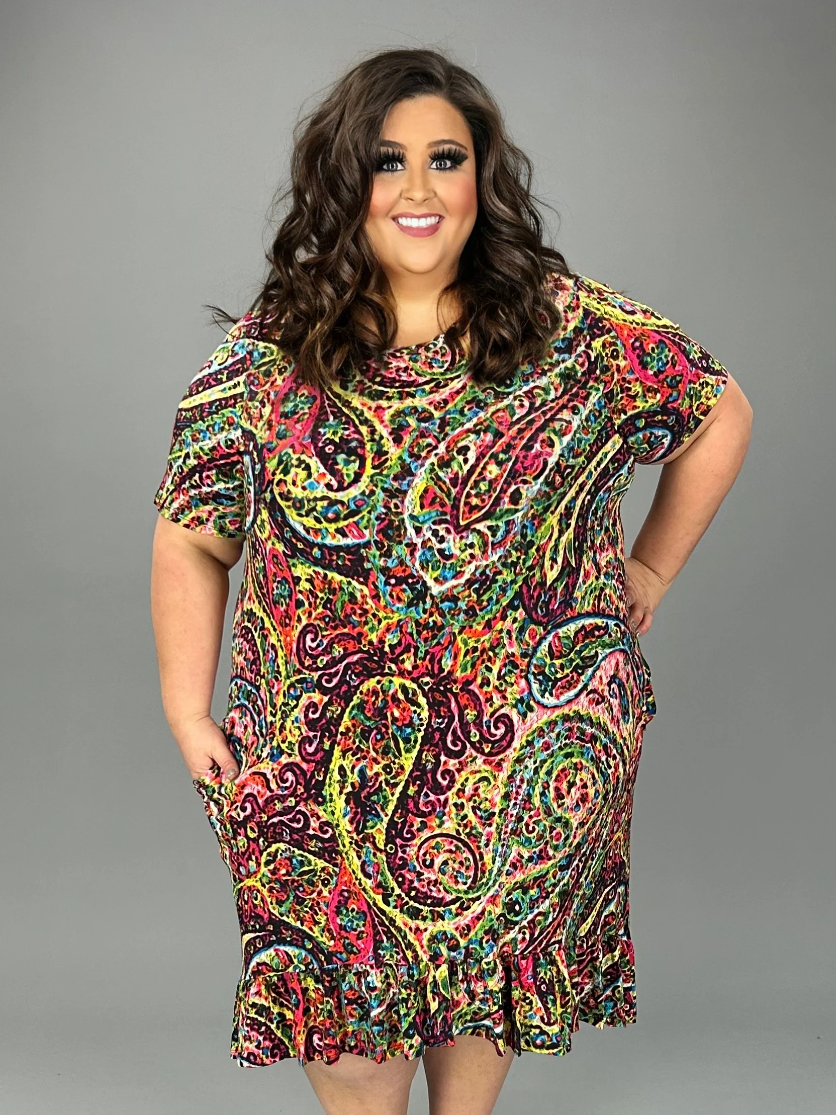 LD-X {Always Adoring} Fuchsia Paisley Printed High/Low Dress EXTENDED PLUS SIZE 3X 4X 5X - Image 3