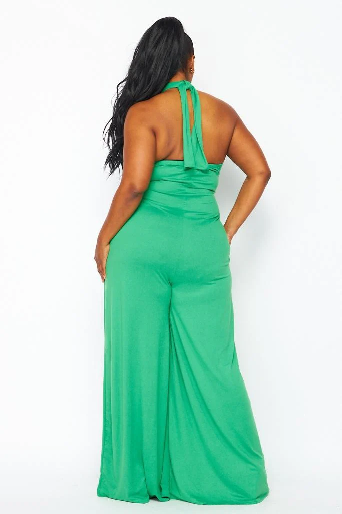 LD-Y {Resort Queen} Green Off Shoulder Wide Leg Jumpsuit PLUS SIZE 1X 2X 3X - Image 3