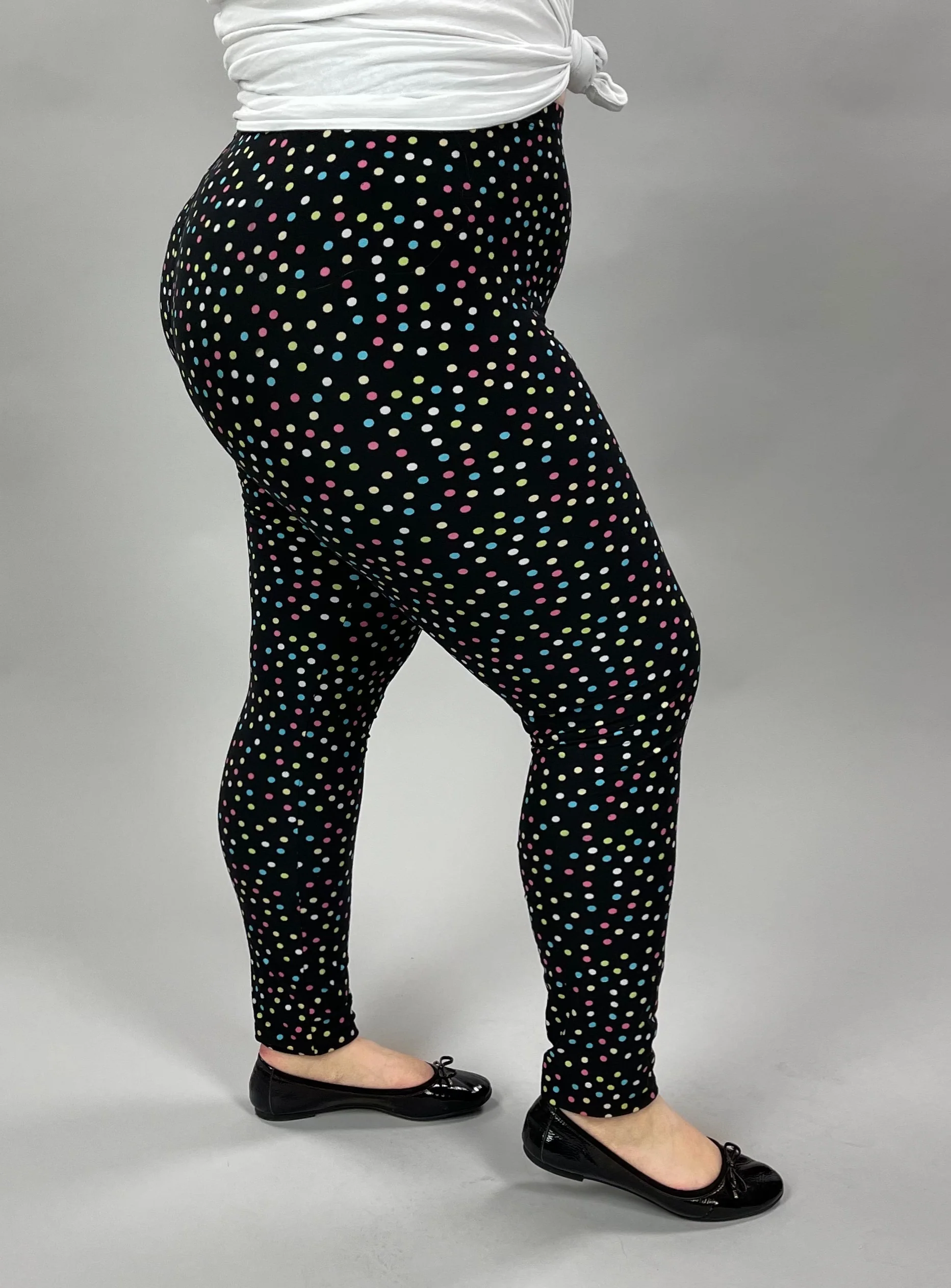 LEG-59 {Party Dots} Multi Colored Dot Print Leggings EXTENDED PLUS  3X/5X - Image 3