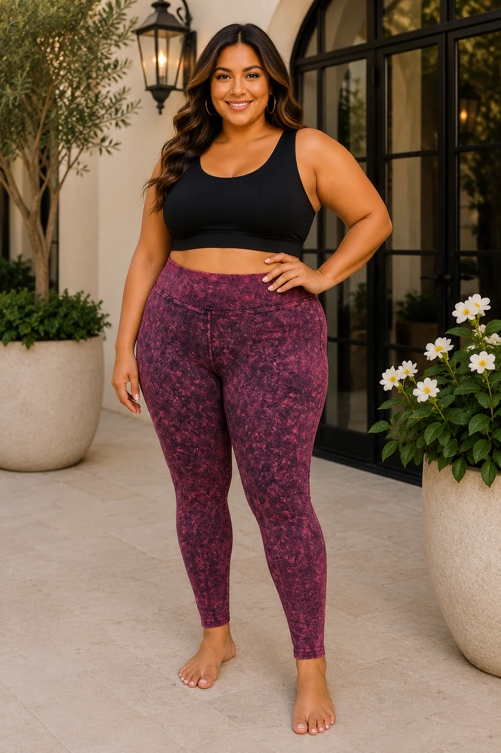 LEG-32 [Cool Touch} Dk. Plum Mineral Wash Leggings PLUS SIZE  1X