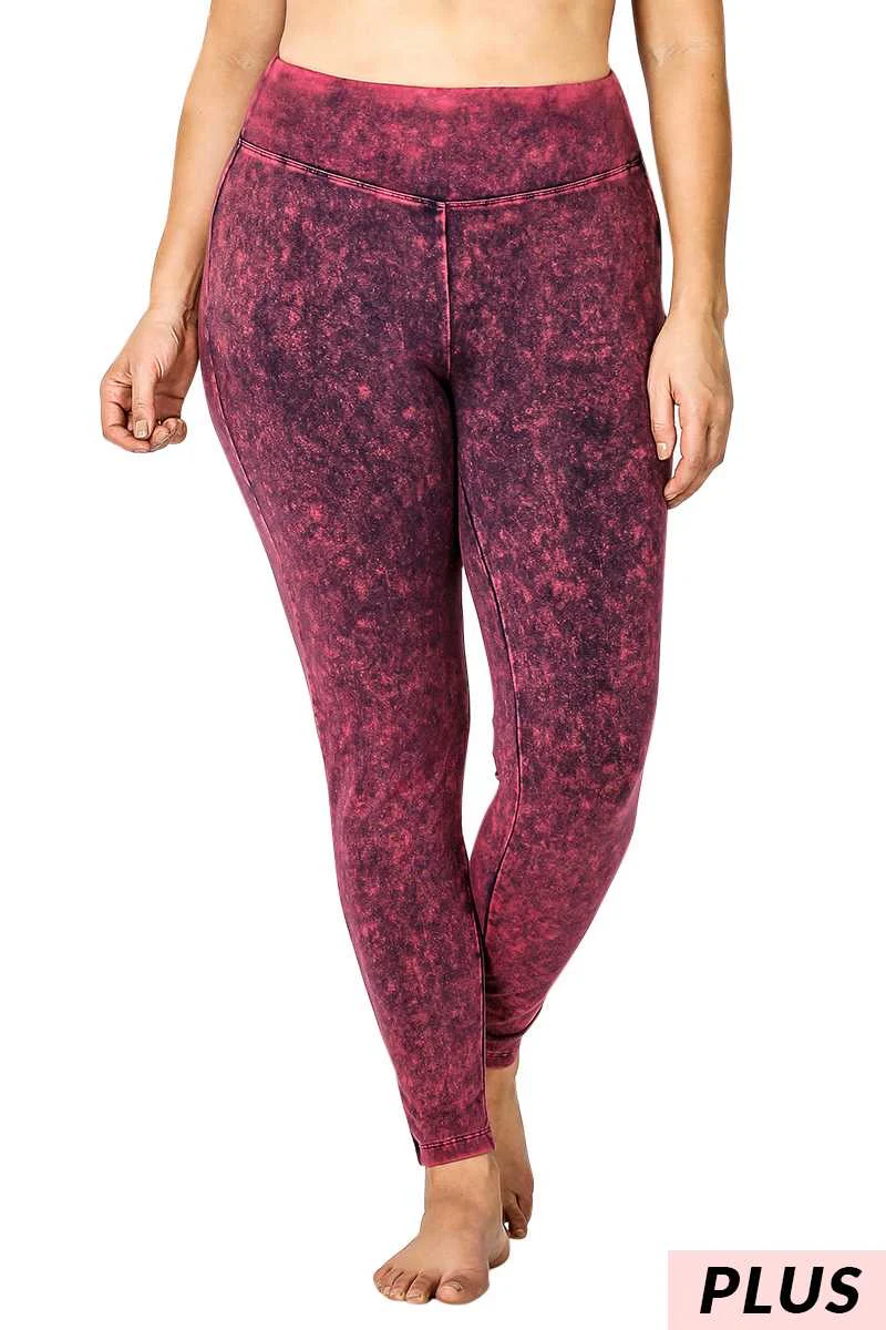 LEG-32 [Cool Touch} Dk. Plum Mineral Wash Leggings PLUS SIZE  1X - Image 2