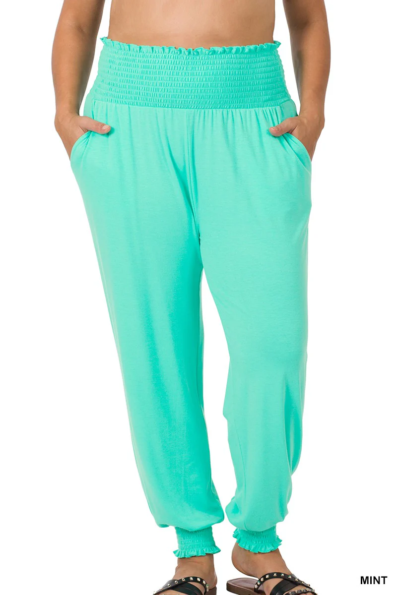 LEG-58 {Fast Forward Mint Smocked Waist Jogger Pants PLUS SIZE 1X 2X 3X - Image 2