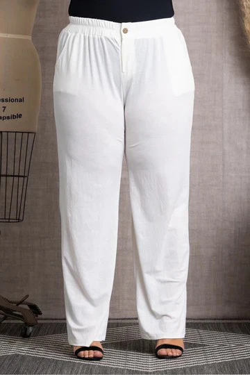 LEG-71 {Grateful Heart} Cream High Waist Wide Leg Pants PLUS SIZE 1X 2X 3X - Image 2