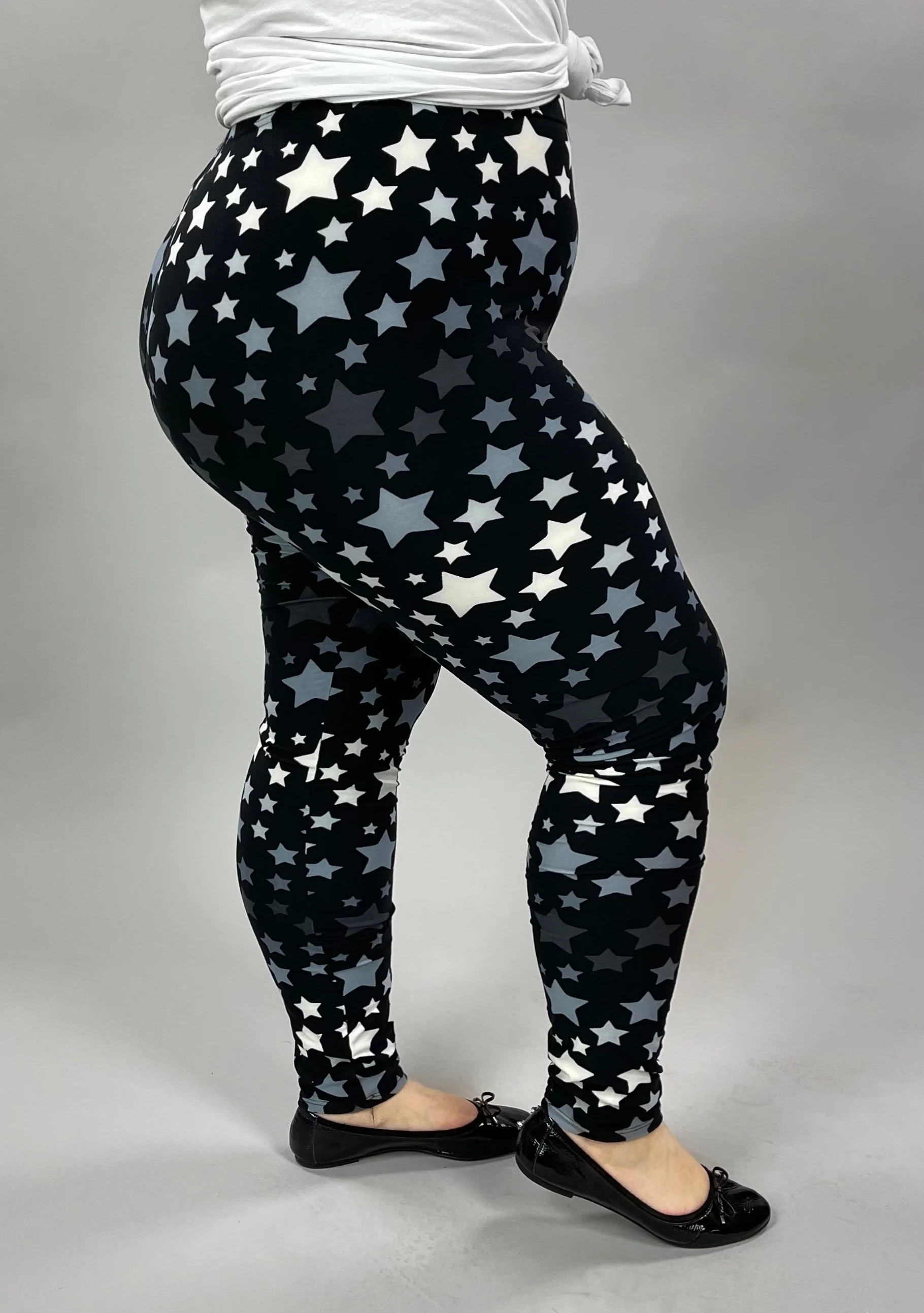 LEG-82 {Dance With The Stars} Black Star Print Leggings EXTENDED PLUS SIZE 3X/5X