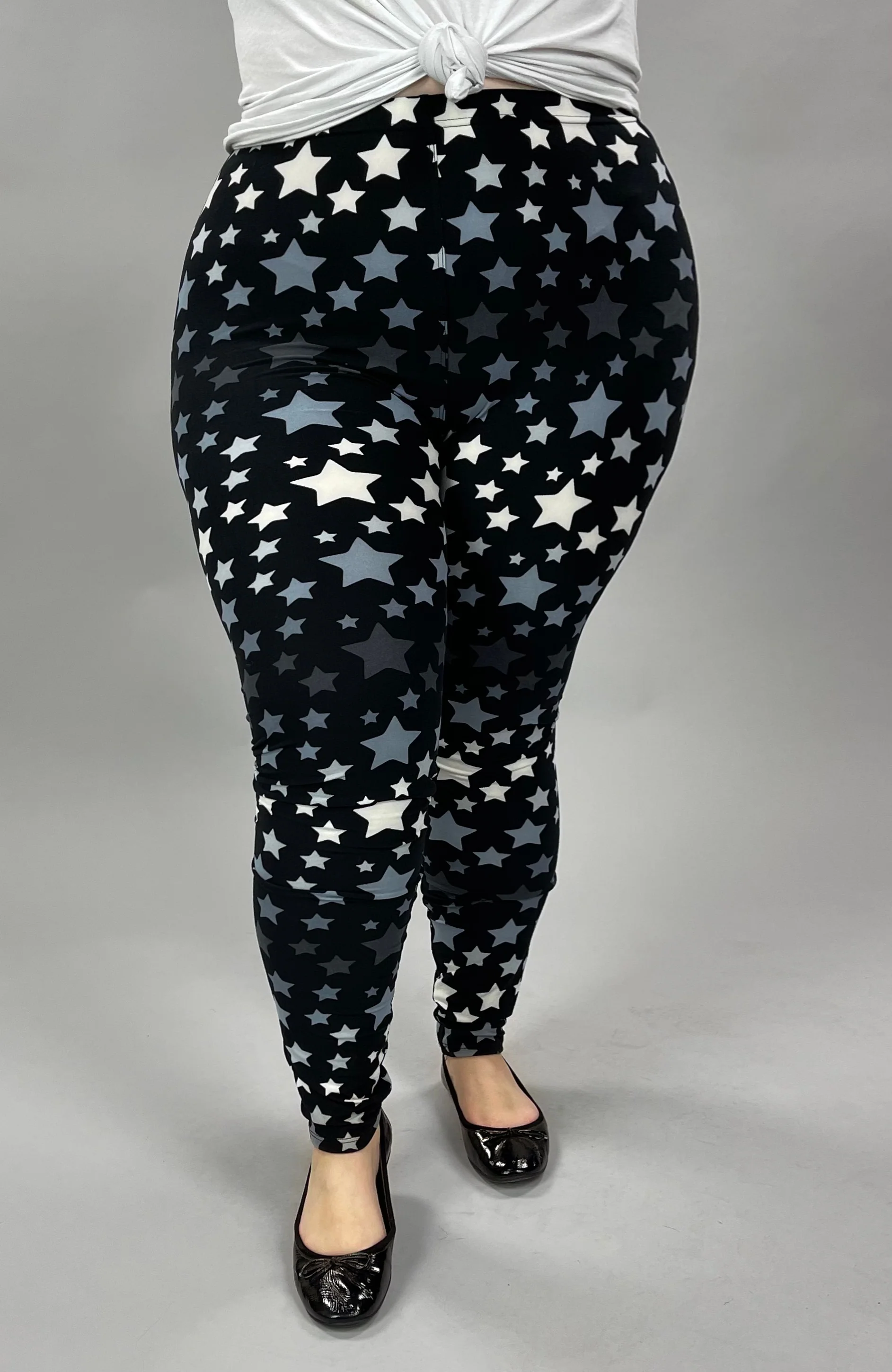 LEG-82 {Dance With The Stars} Black Star Print Leggings EXTENDED PLUS SIZE 3X/5X - Image 2