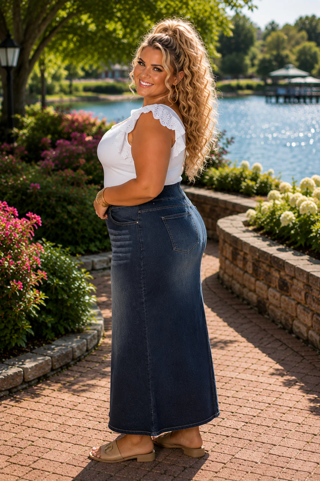 LEG-79 {Be Girl} Black Wash Stretch Denim Maxi Skirt EXTENDED PLUS SIZE 4X 5X - Image 3